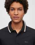 Hugo Boss Mens Striped Collar Polo Shirt Black