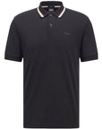 Hugo Boss Mens Striped Collar Polo Shirt Black