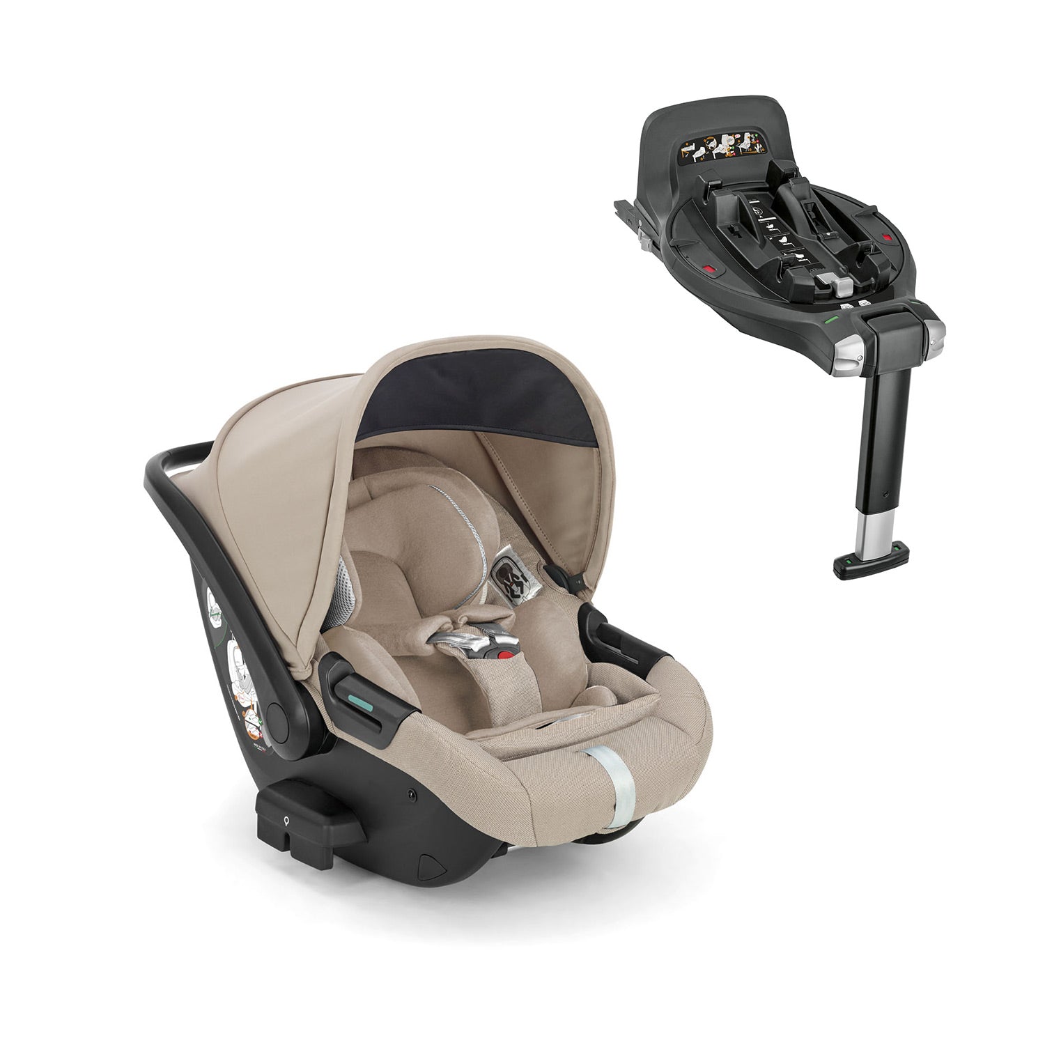 Aptica System Quattro color Pashmina Beige, chassis color Palladio, car seat Darwin Infant Recline and 360° i-Size base