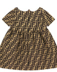 Fendi Baby Girls Collar Dress FF Print Brown