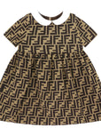 Fendi Baby Girls Collar Dress FF Print Brown