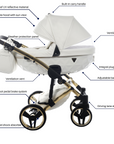 Junama Fluo Individual 3 in 1 Travel System - White/Gold