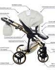 Junama Fluo Individual 3 in 1 Travel System - White/Gold