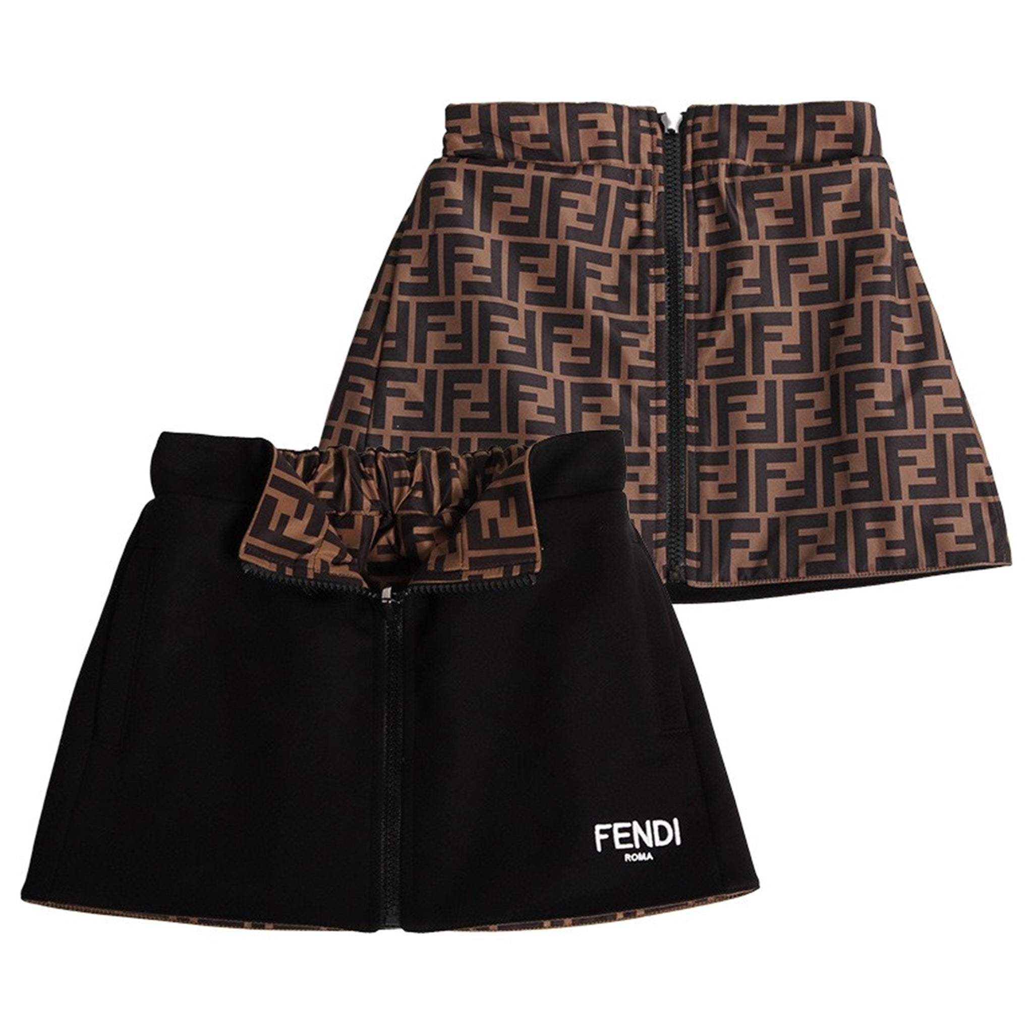 Fendi Girls Reversible Black &amp; Monogram Print Skirt