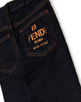 Fendi Kids Unisex Back Logo Print Jeans Navy