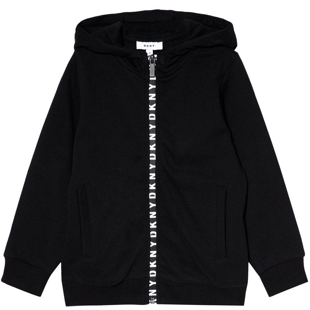 DKNY Boys Logo Zip Hoodie Black Cotton
