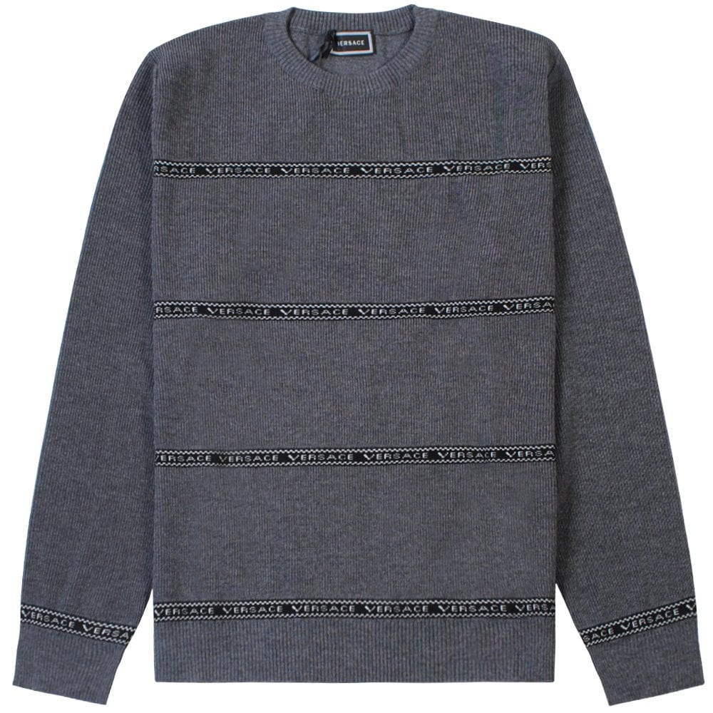 Young Versace Boys Tape Logo Knitted Jumper Grey