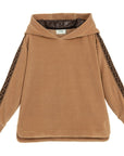Fendi Boys Velvet Velour Logo Hoodie Beige