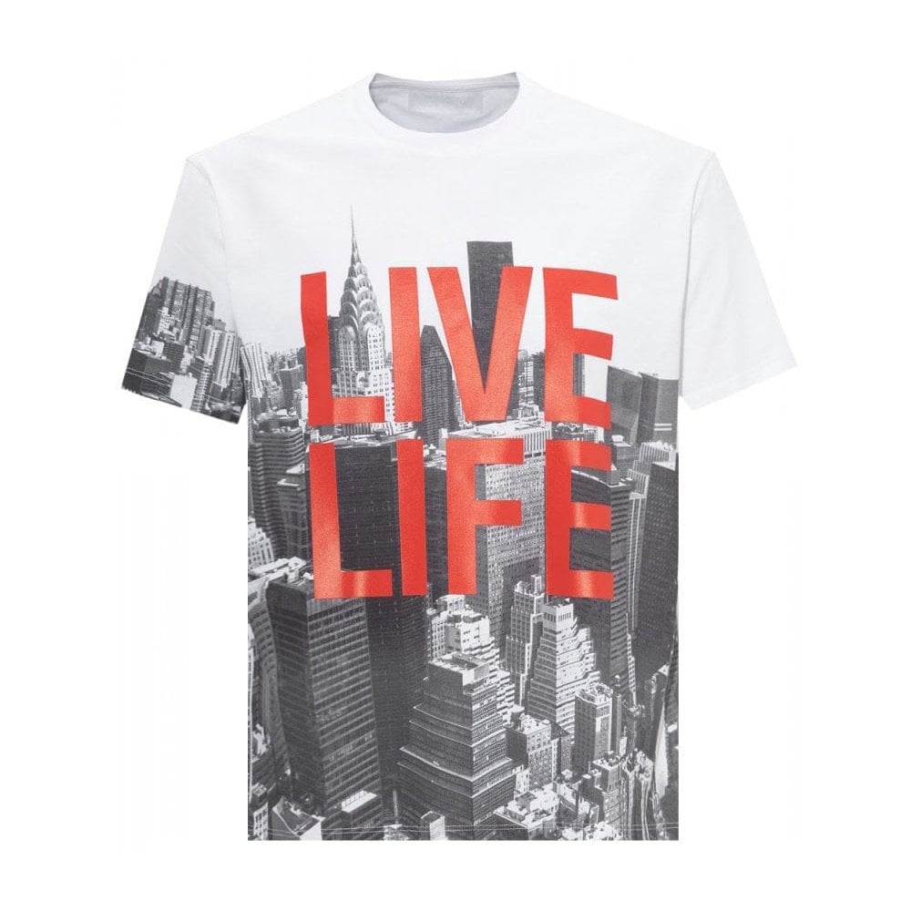 Neil Barrett Men&#39;s Live Life T-shirt White