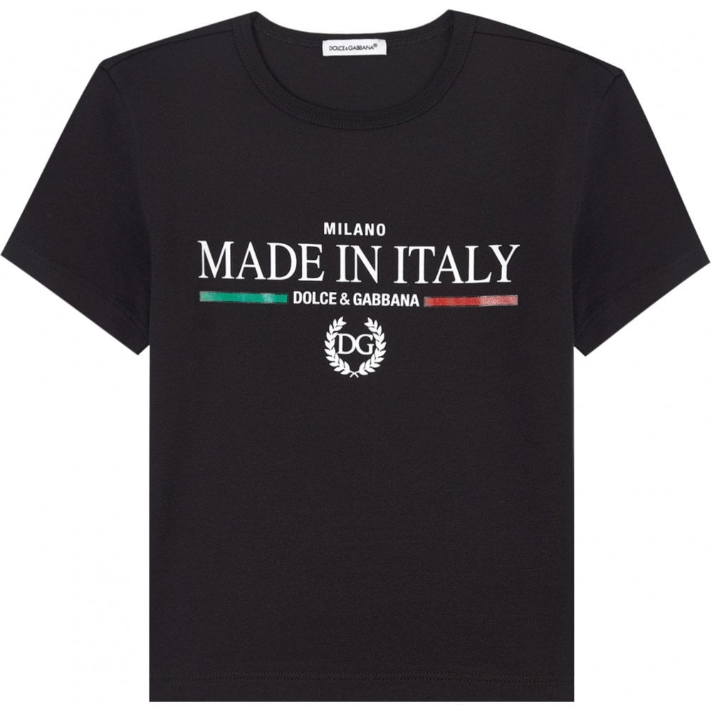 Dolce &amp; Gabbana Boys Made In Italy Flag T-Shirt Black