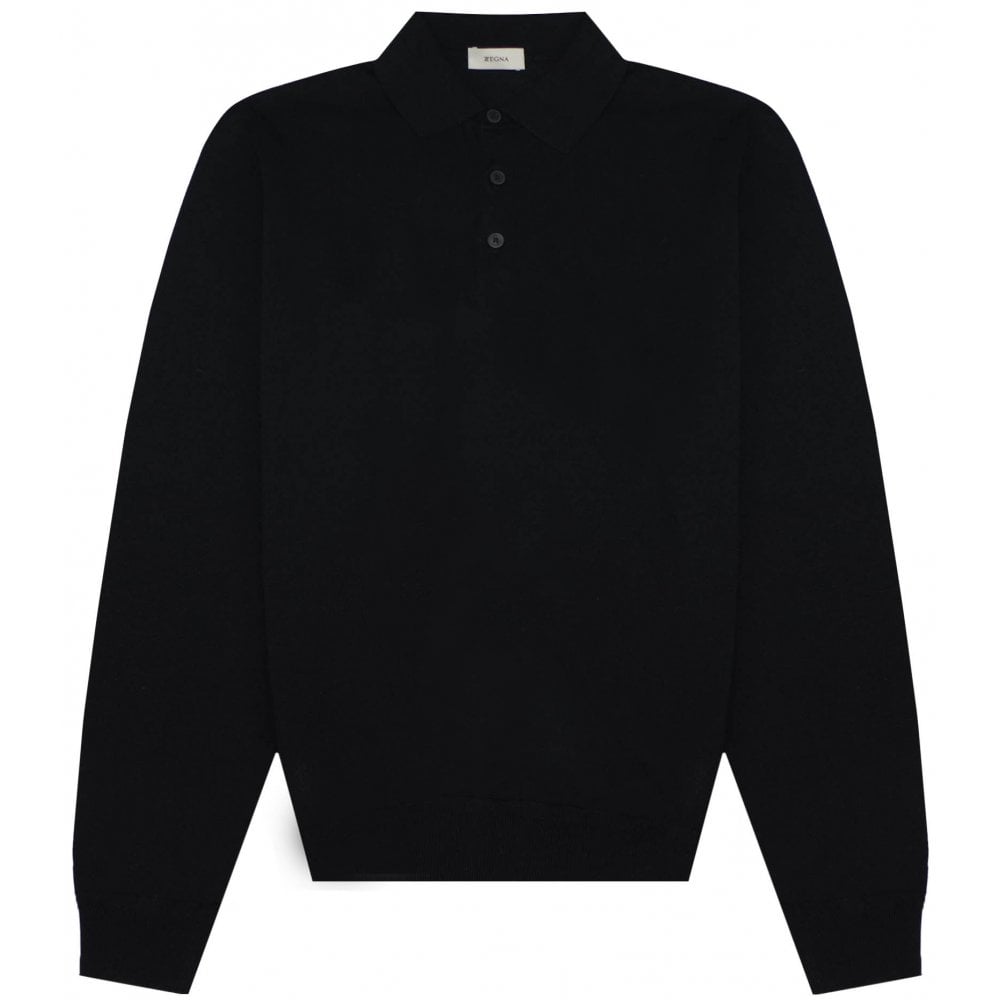 Z Zegna Men&#39;s Long-Sleeved Polo Shirt Black