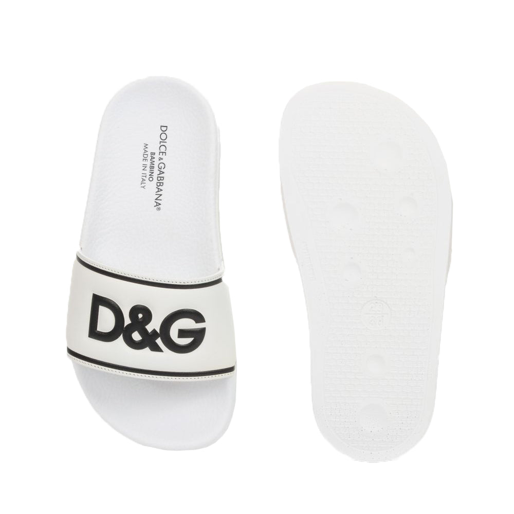 Dolce &amp; Gabbana Boys Leather Sliders White