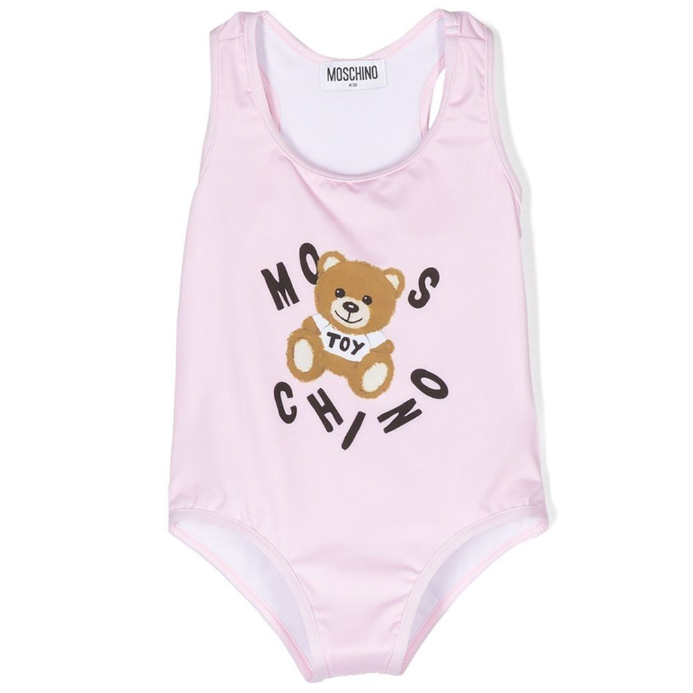Moschino Girls Teddy Bear Print Swimsuit Pink
