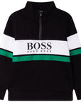 Hugo Boss Boys Black Cotton Zip-Up Top