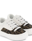 Fendi Kids Unisex Ff Print Leather Sneakers White