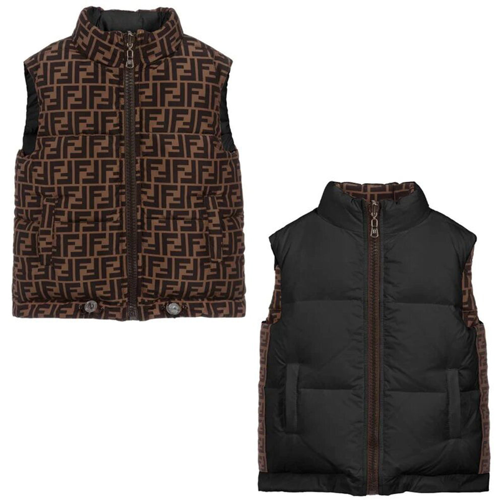 Fendi Kids Unisex Reversible FF Logo Padded Gilet black