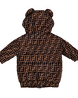Fendi Kids Unisex Bear Hooded Puffer Jacket Brown