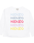 Kenzo Girls All Over Logo Print Long Sleeved T-shirt White