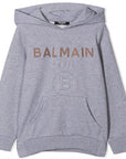 Balmain Boys Gold Logo Hoodie Grey - Balmain KidsHoodies