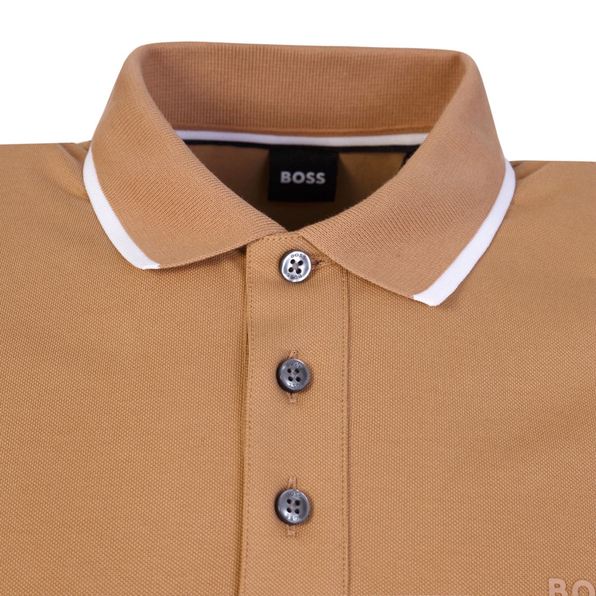 Boss Mens Striped Collar Polo Brown - BossPolos