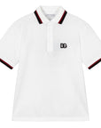 Dolce & Gabbana Boys Logo Stripe Polo Shirt White