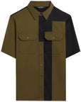 Neil Barrett Men's Abstract Colour-block Cotton Shirt Khaki