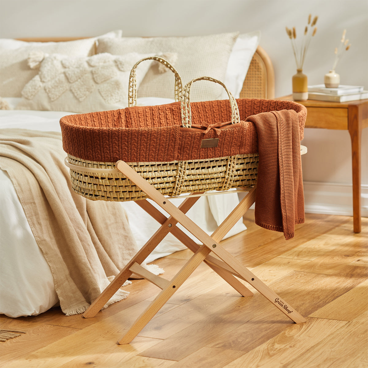 Organic Knitted Cellular Baby Blanket - Terracotta