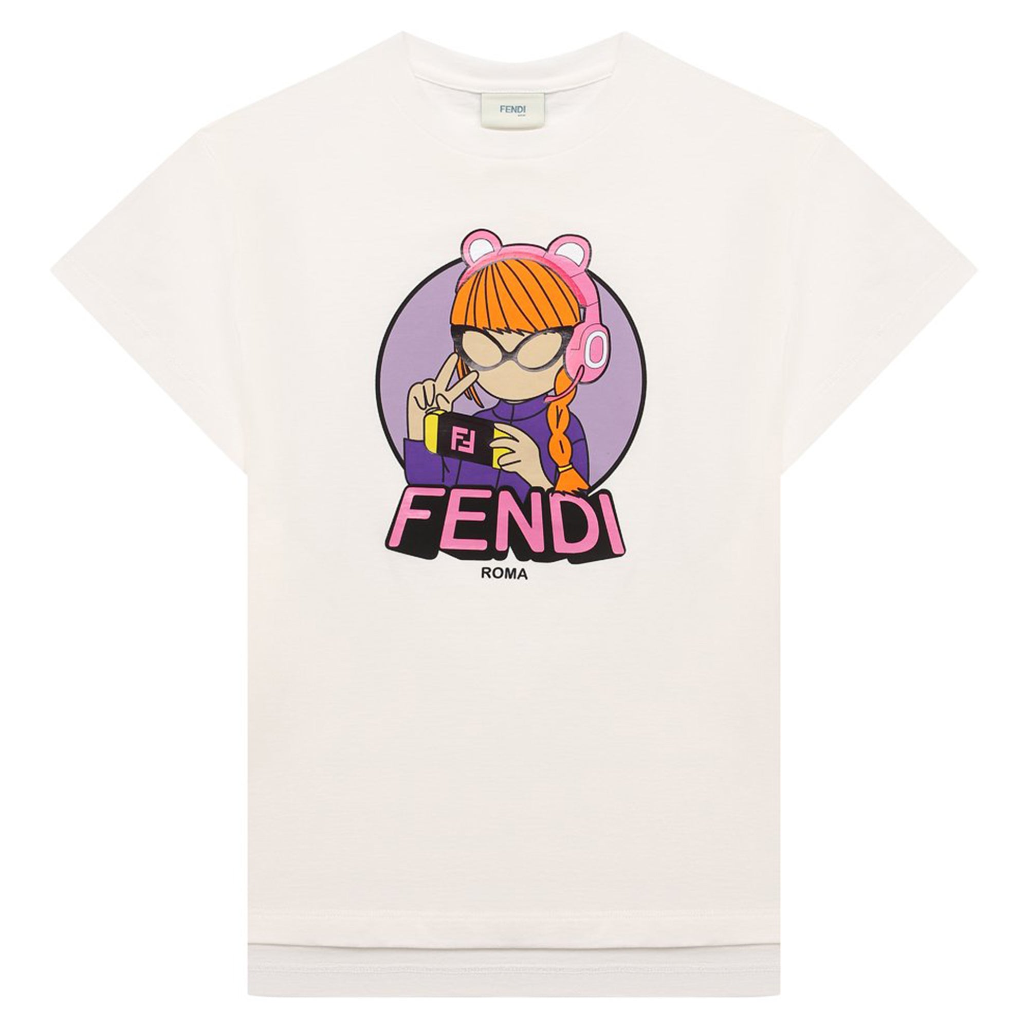 Fendi Girls Graphic Print T-shirt Dress White