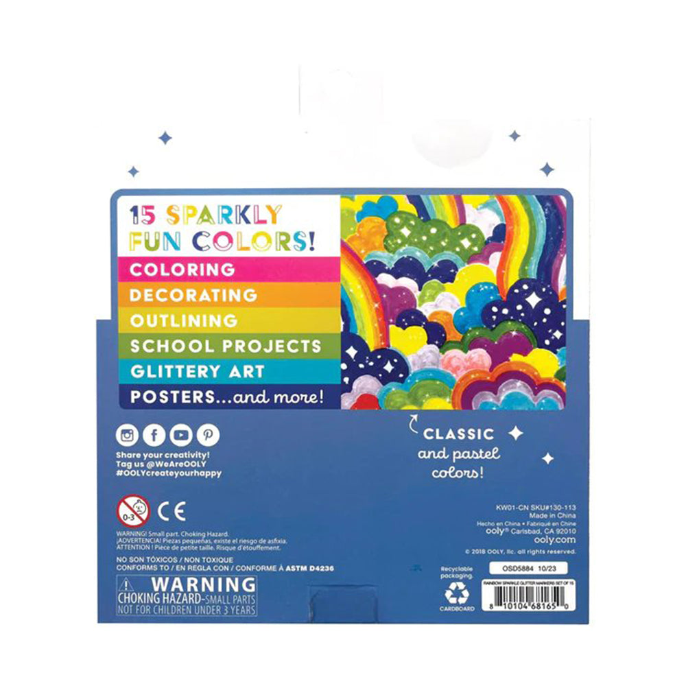 ooly Rainbow Sparkle Glitter Markers - Set of 15