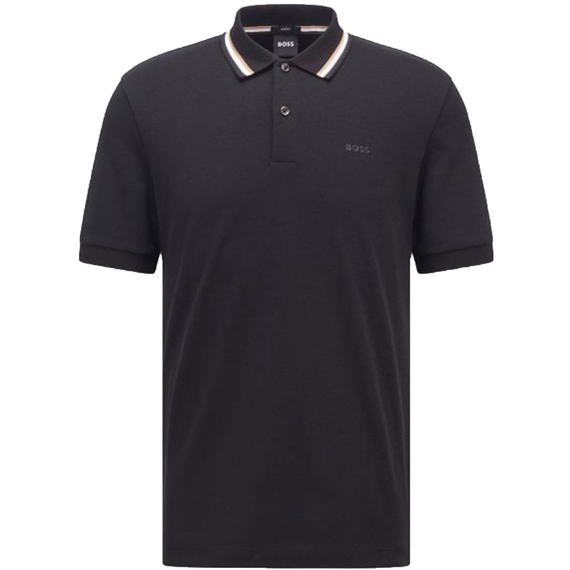 Hugo Boss Mens Striped Collar Polo Shirt Black
