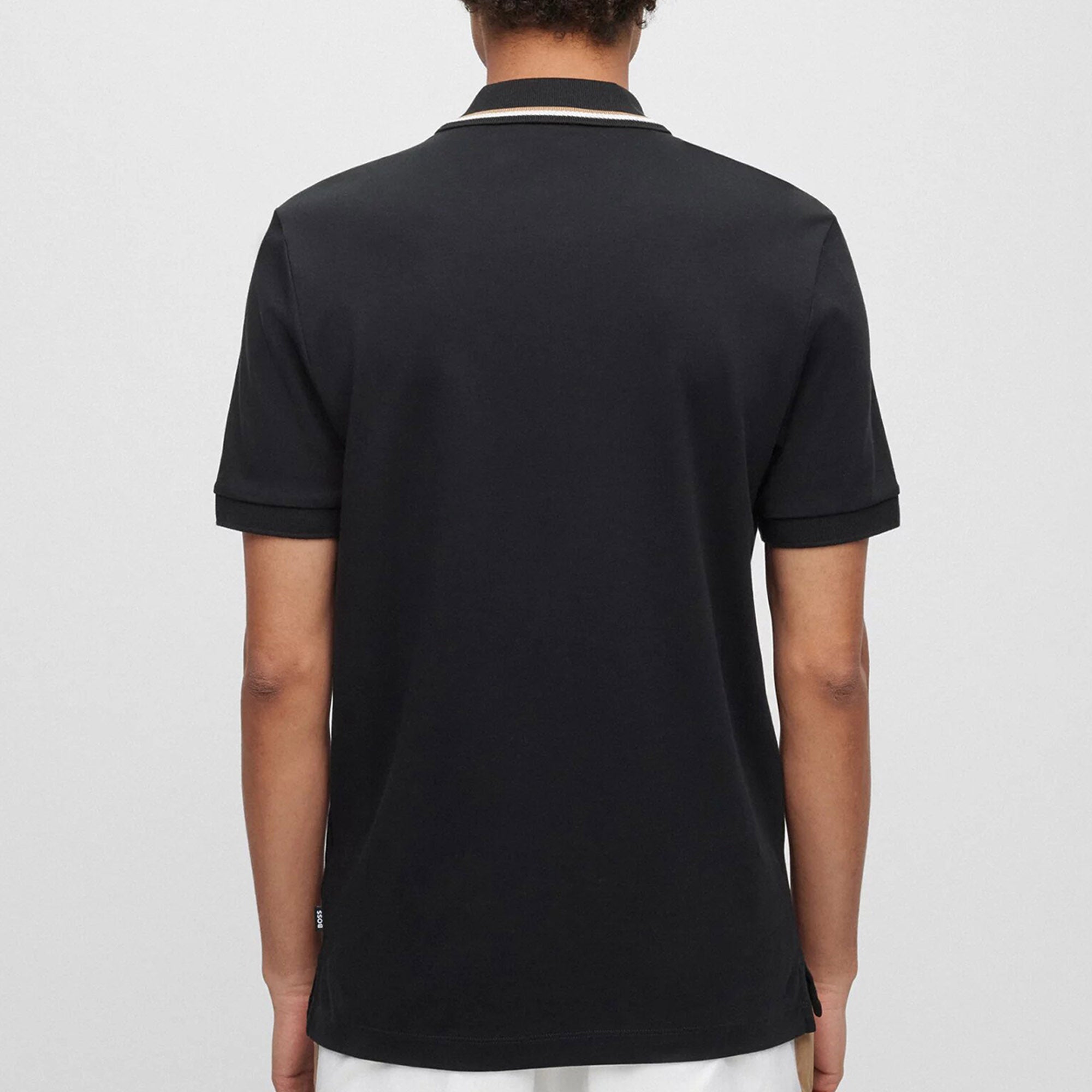 Hugo Boss Mens Striped Collar Polo Shirt Black