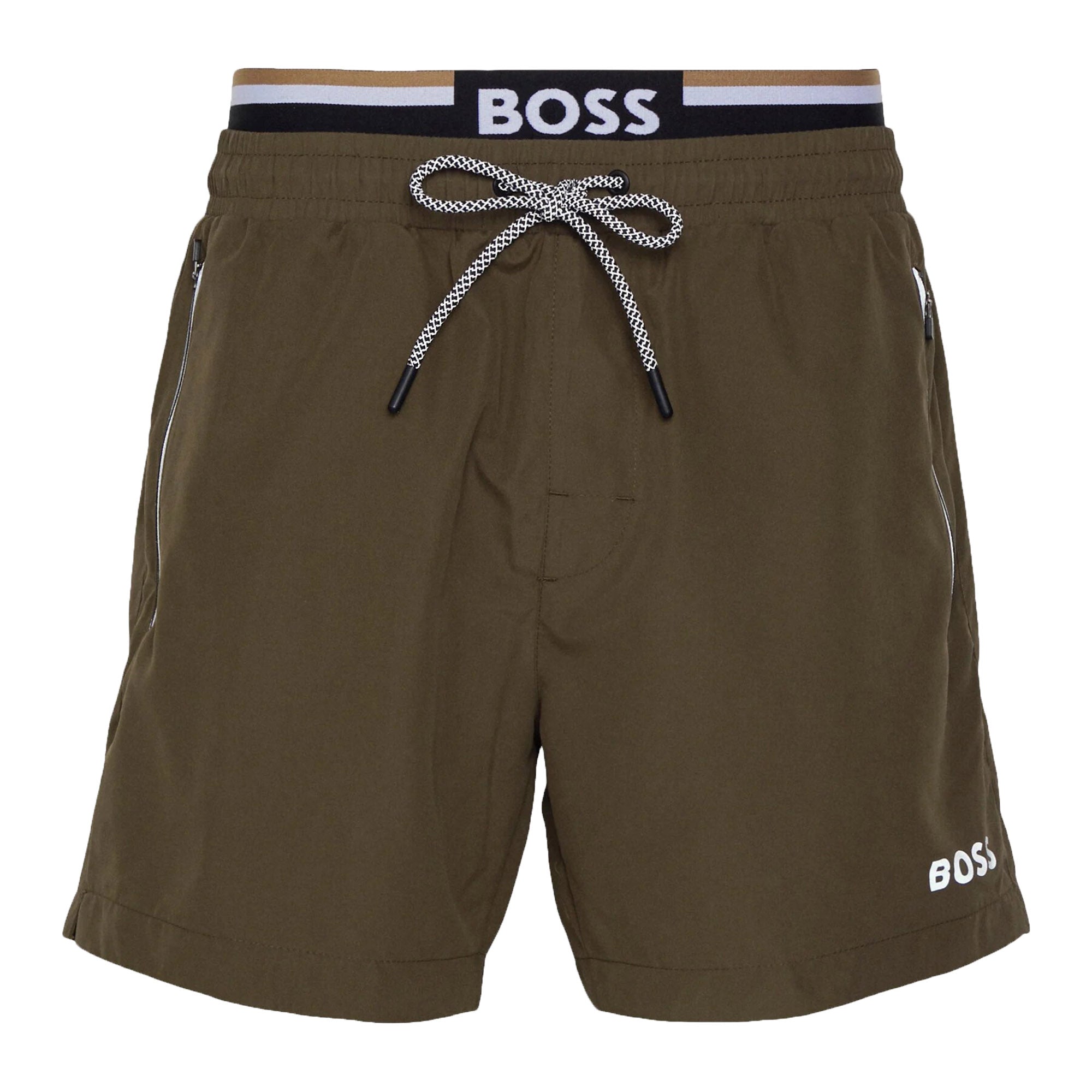 Hugo Boss Mens Logo Swim Shorts Khaki