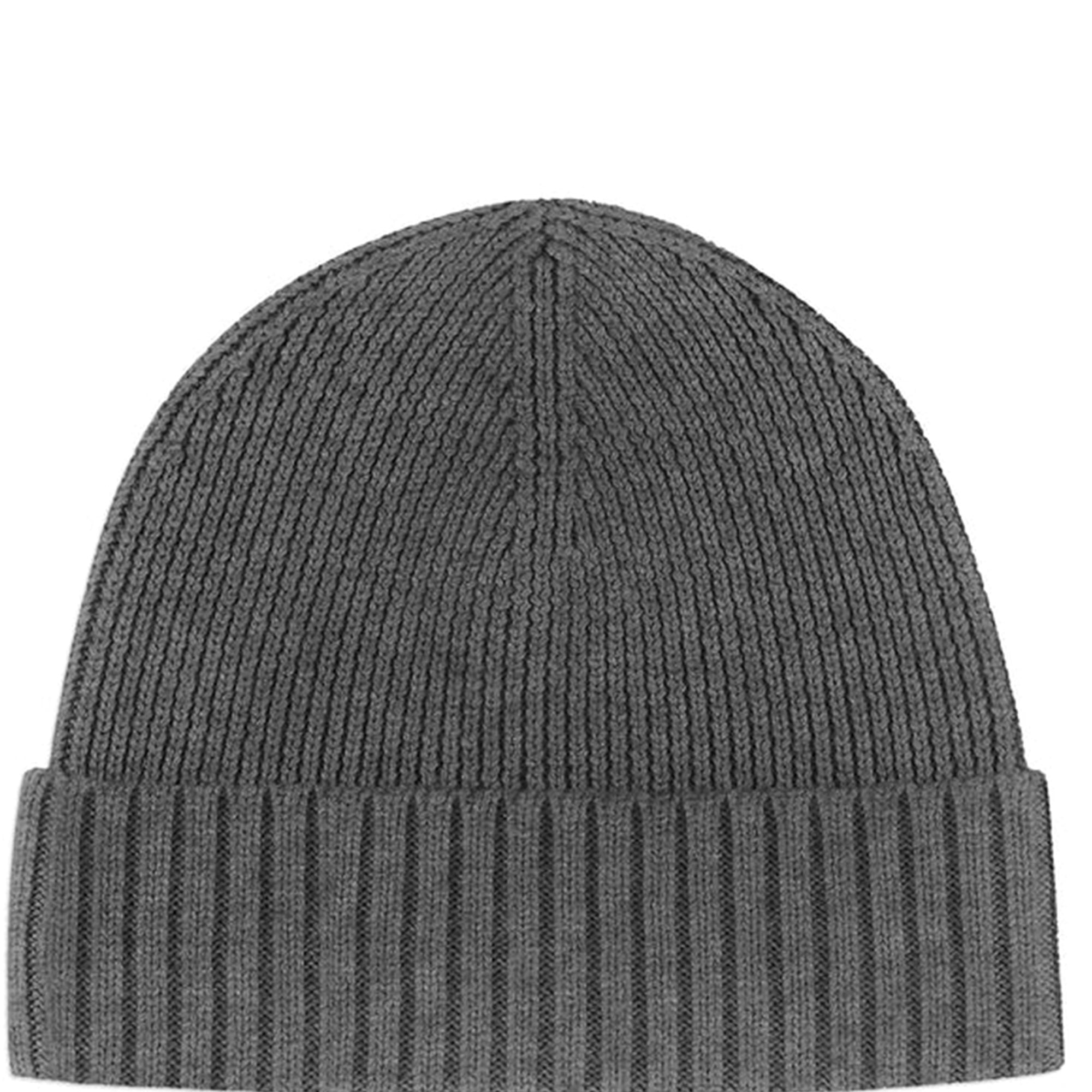Hugo Boss Mens Metal plate Logo Beanie Grey