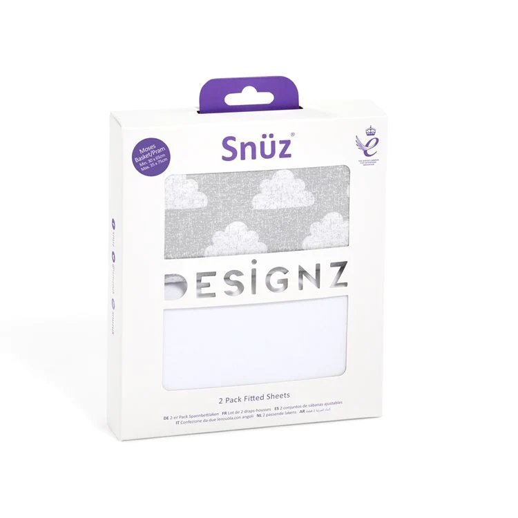 2 Pack Moses Basket/Pram Fitted Sheets - Cloud Nine
