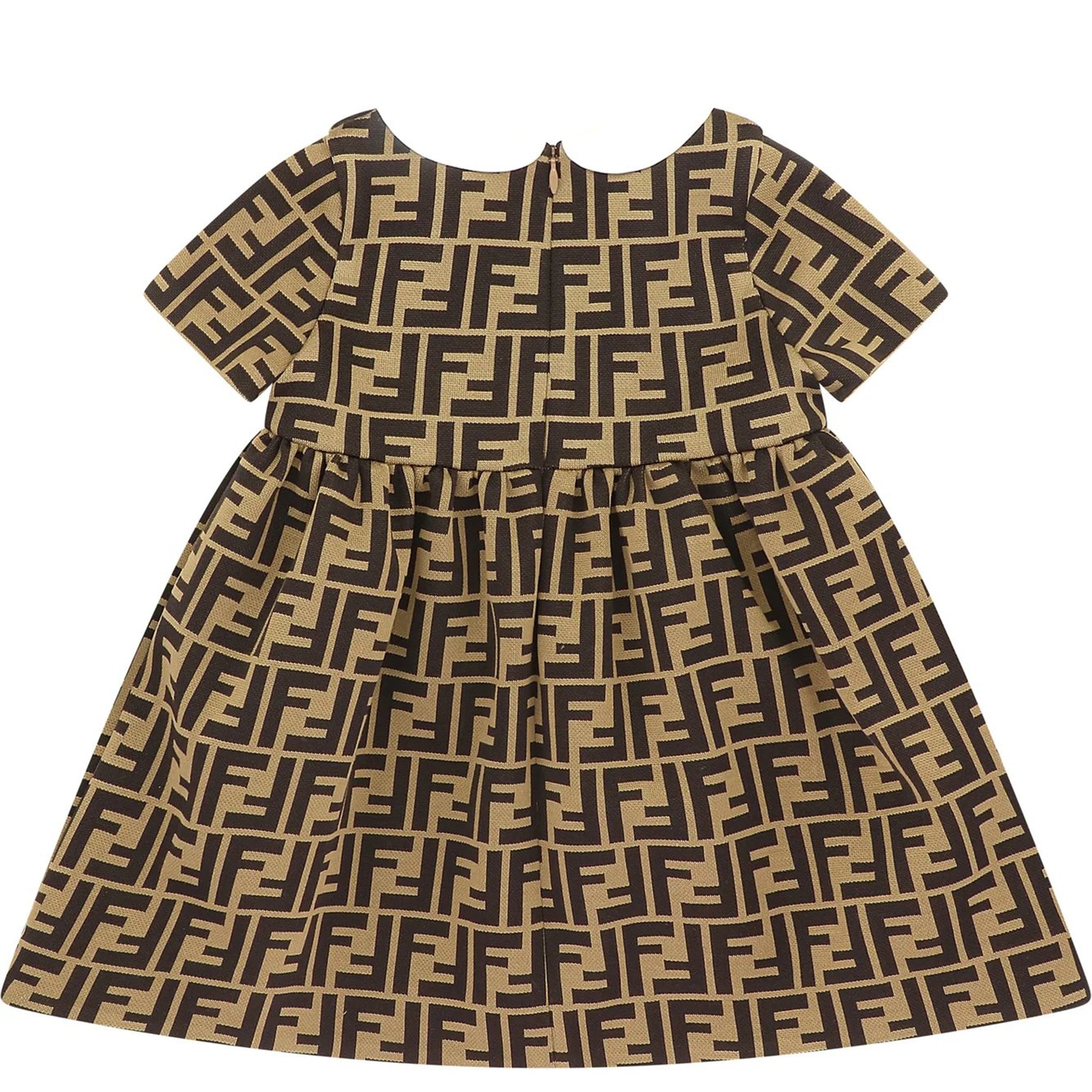 Fendi Baby Girls Collar Dress FF Print Brown