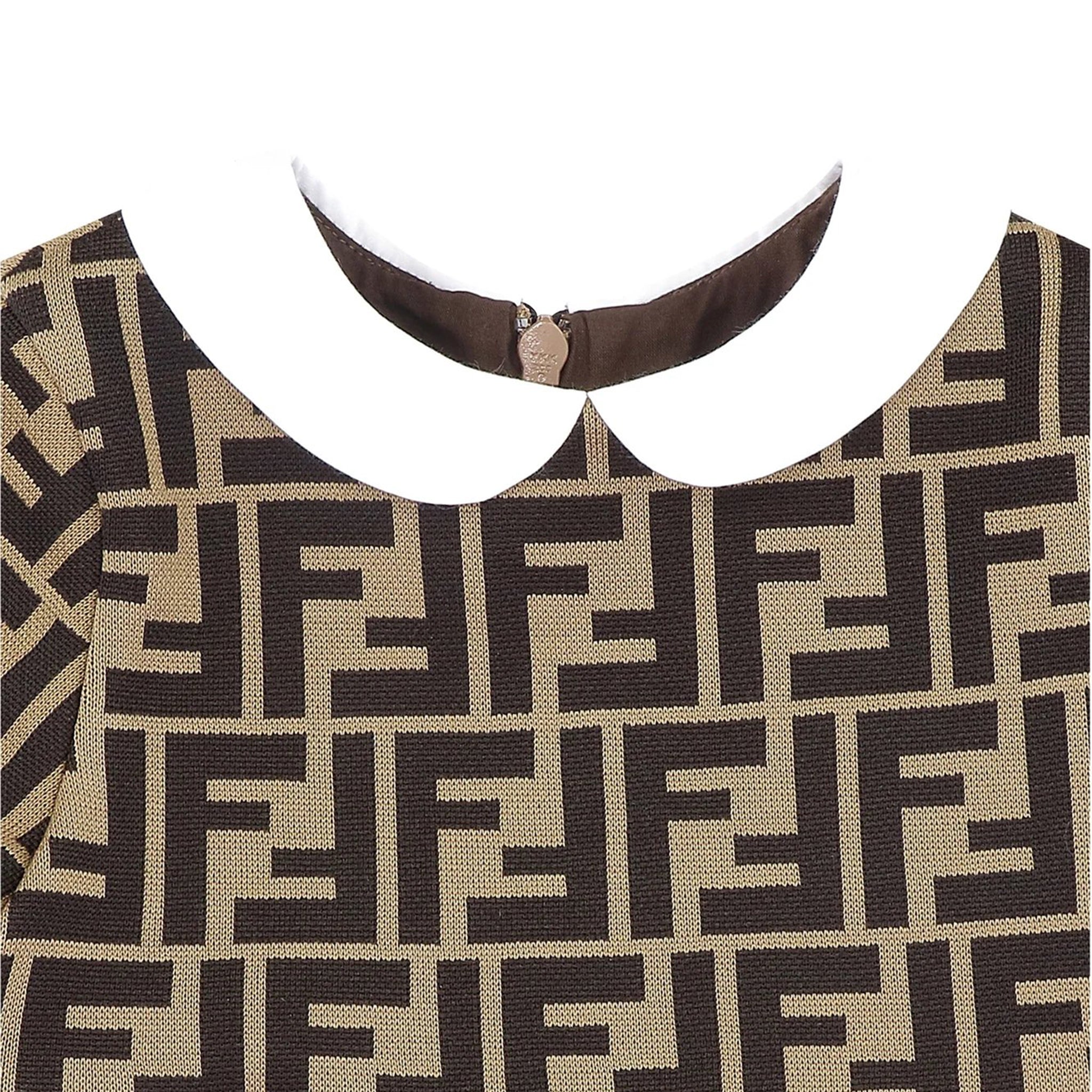 Fendi Baby Girls Collar Dress FF Print Brown