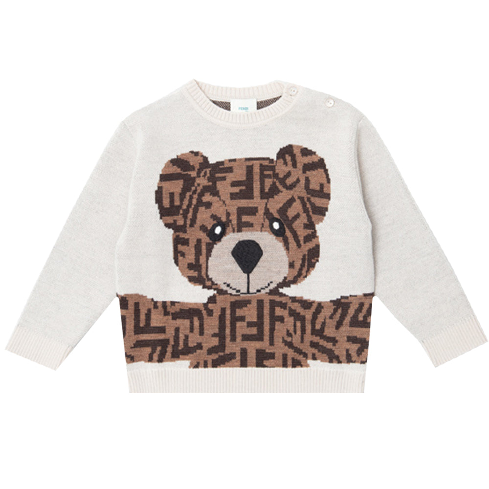 Fendi Baby Unisex Teddy Bear Sweater Beige