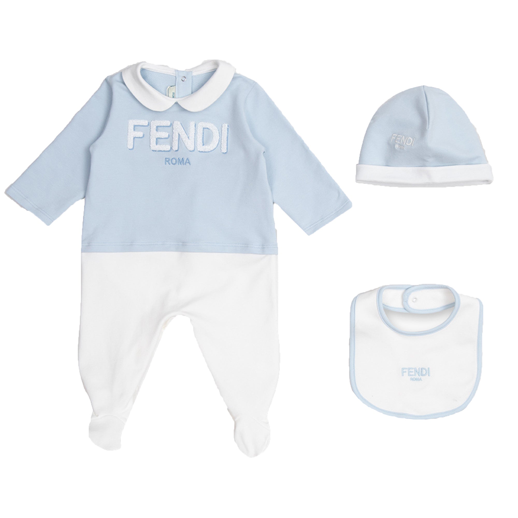 Fendi Baby Boys Babygrow, Hat &amp; Bib Set Blue