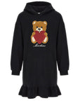 Moschino Girls Teddy Logo Hooded Dress in Black