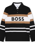 Boss Boys Striped Long Sleeve Polo in Black