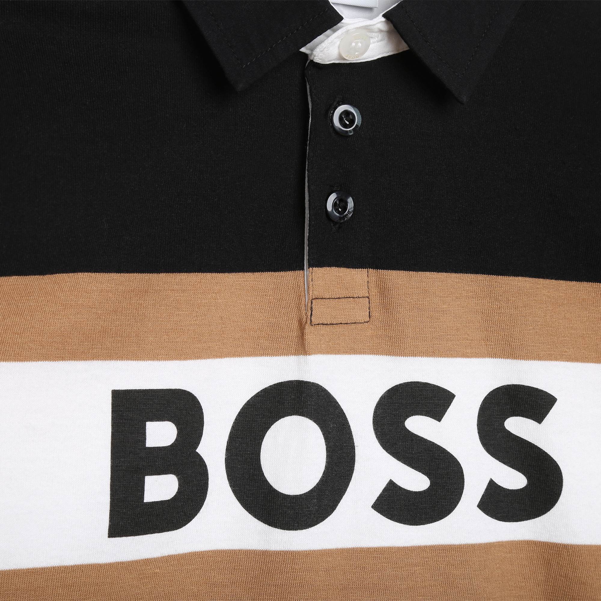 Boss Boys Striped Long Sleeve Polo in Black