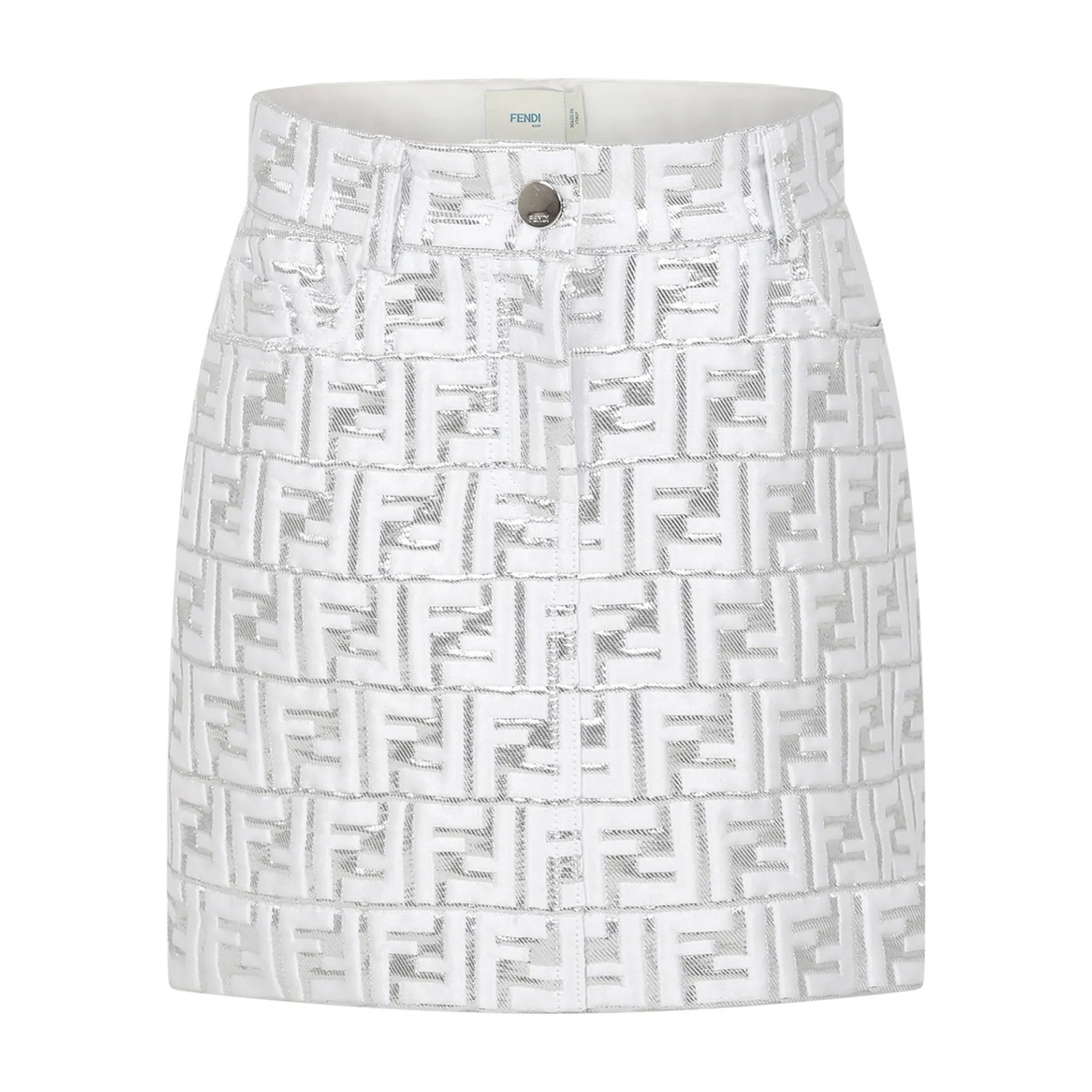 Fendi Girls Metallic Silver FF All Over Skirt