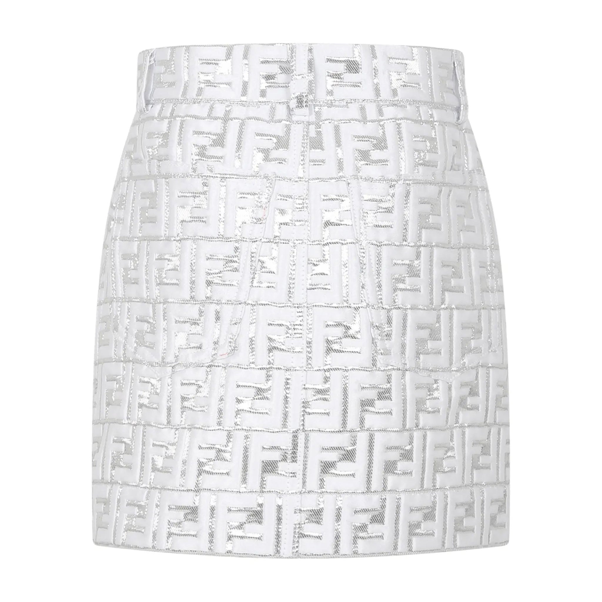 Fendi Girls Metallic Silver FF All Over Skirt