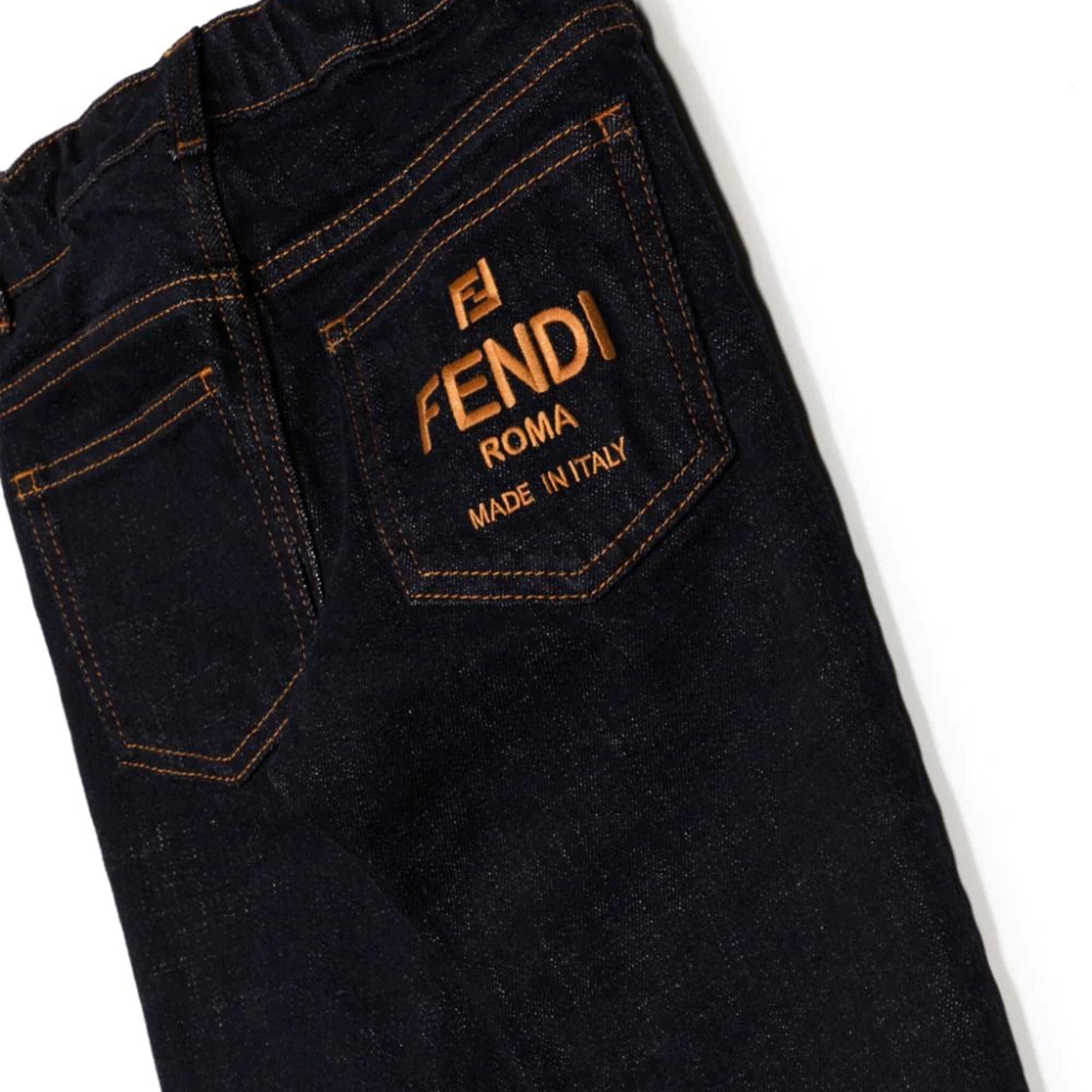 Fendi Kids Unisex Back Logo Print Jeans Navy