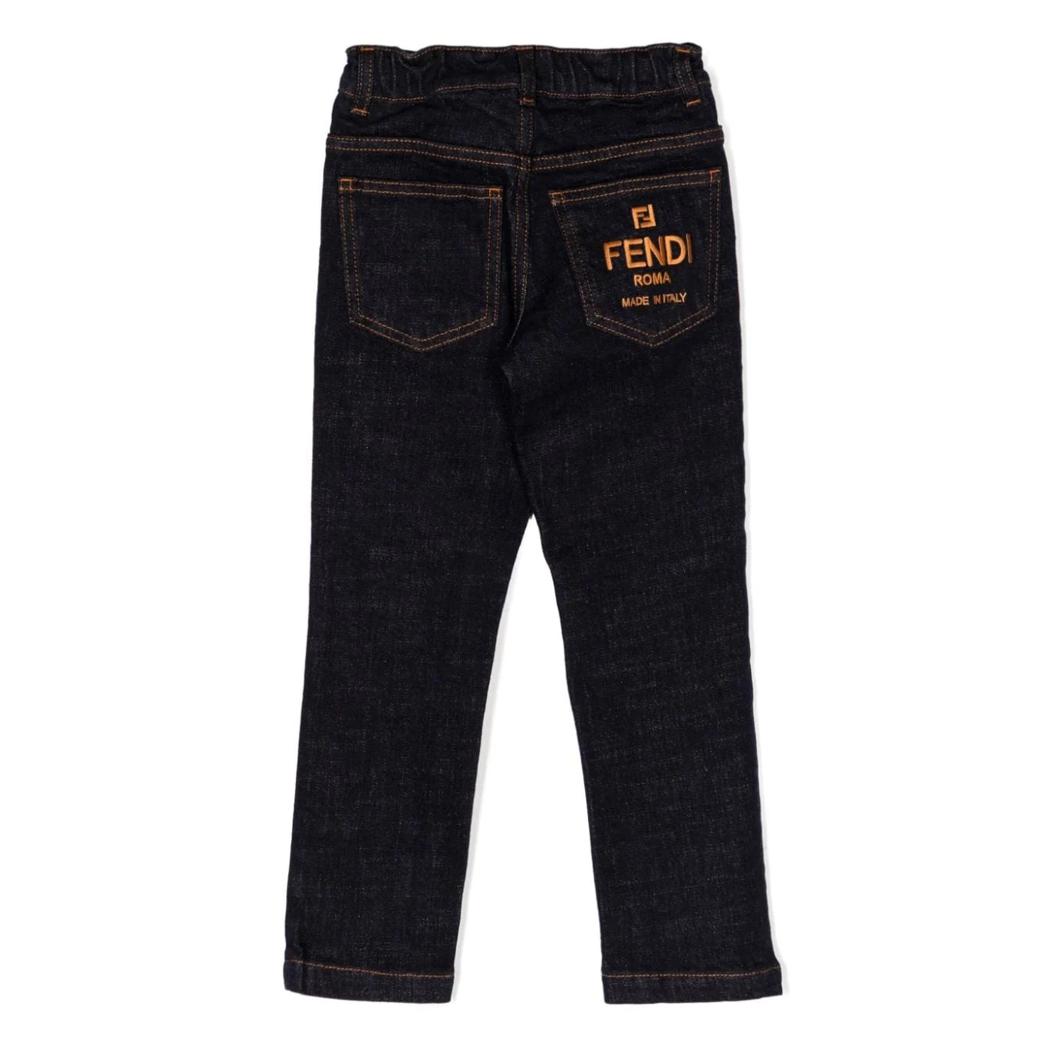 Fendi Kids Unisex Back Logo Print Jeans Navy