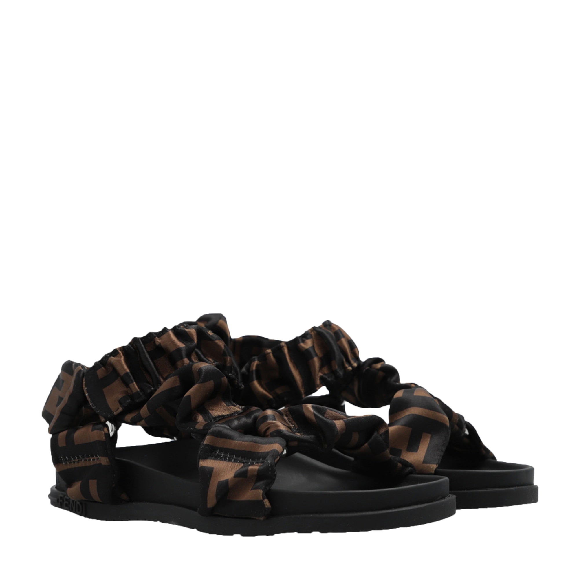 Fendi Girls Monogrammed FF Sandals Brown