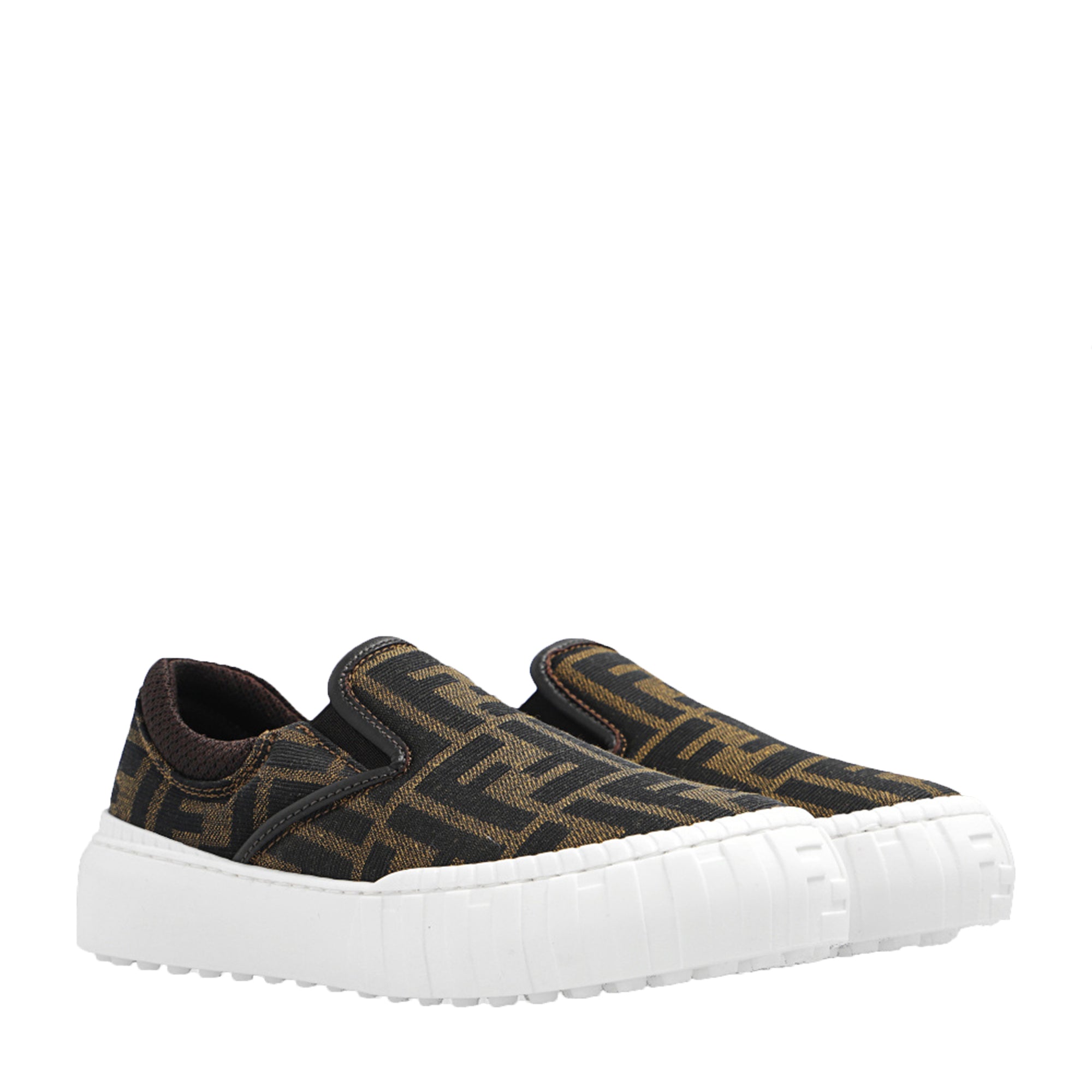 Fendi Unisex FF Logo Slip Ons Brown