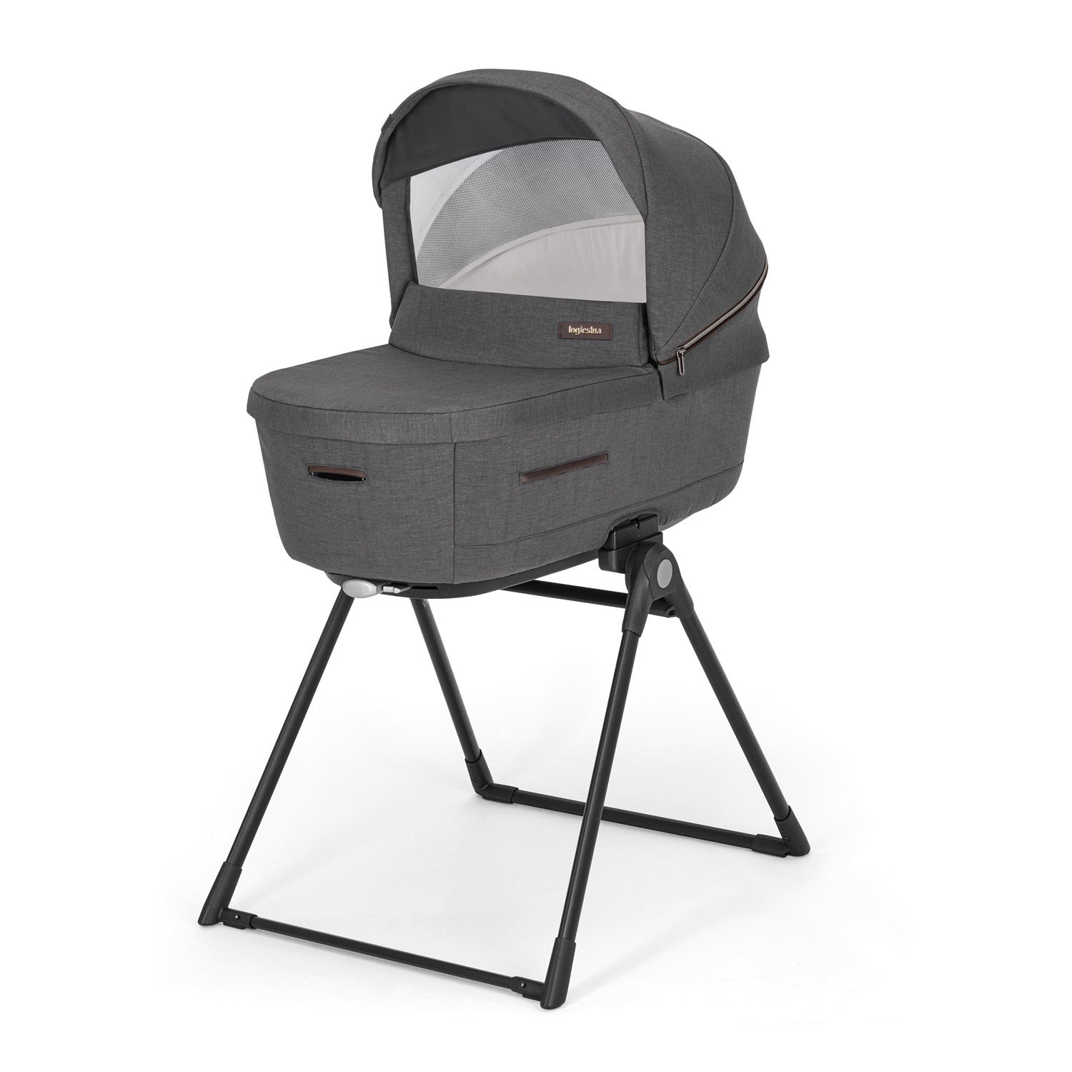 Aptica System Velvet Grey, chassis color Palladio, car seat Darwin Infant Recline and 360° i-Size base