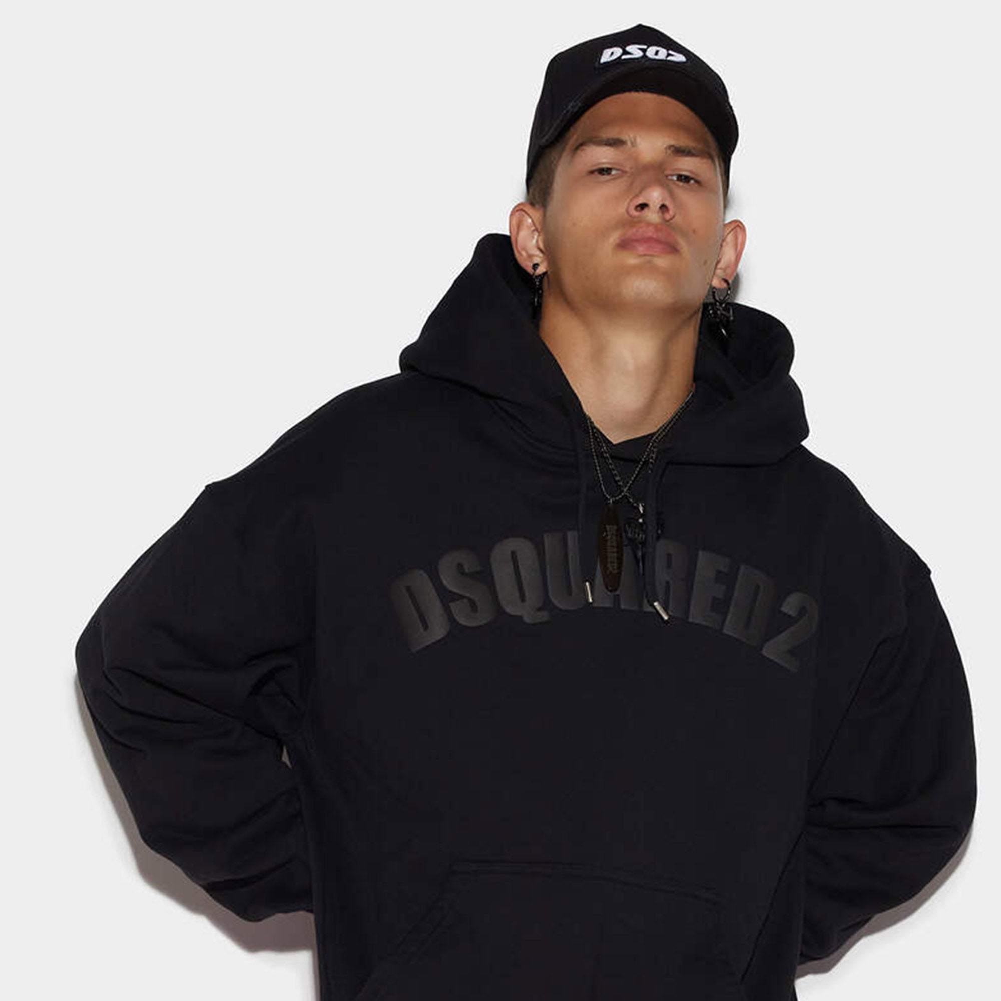 Dsquared2 Mens Relaxed Fit Logo Hoodie Black