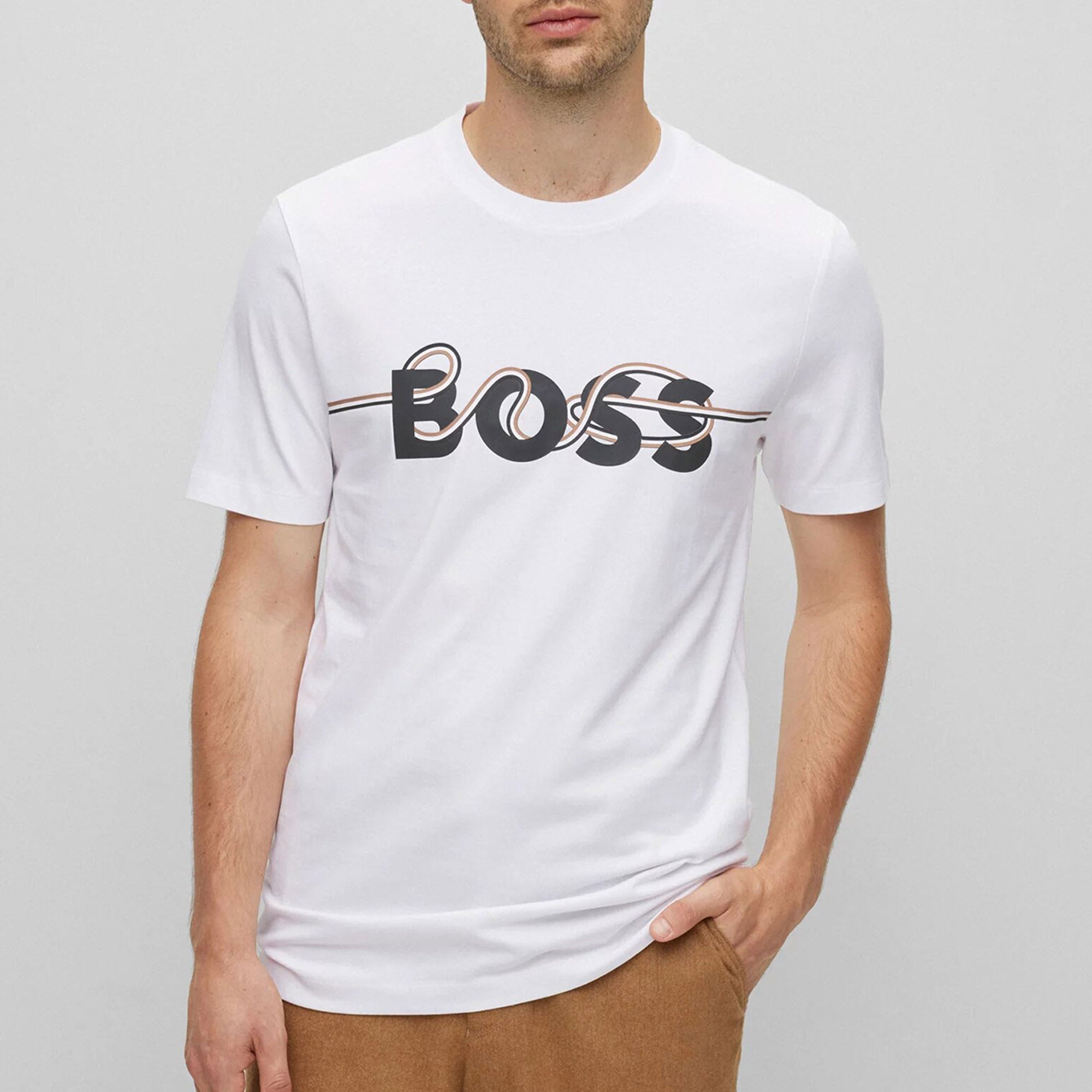 Hugo Boss Mens Noodle Logo T Shirt White